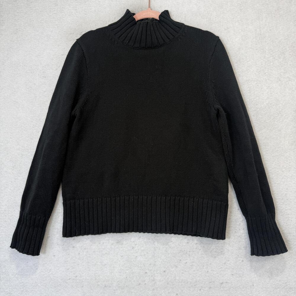J Crew Sweater Womens Medium Black Mock Roll Neck 100% Cotton Knit Pullover